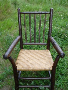 Rattan reed seat on rustic chair