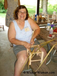 Bonnie Krist weaving a rush footstool-TSWG