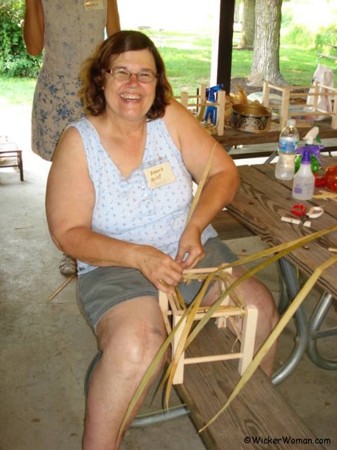 Bonnie Krist weaving a rush footstool-TSWG