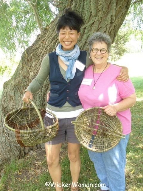 Donna Kim and Cathryn Peters weaving willow baskets
