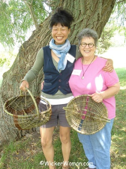 Donna Kim and Cathryn Peters weaving willow baskets