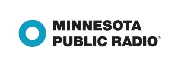 Minnesota Public Radio rectangle logo with round, blue circle and word text. 