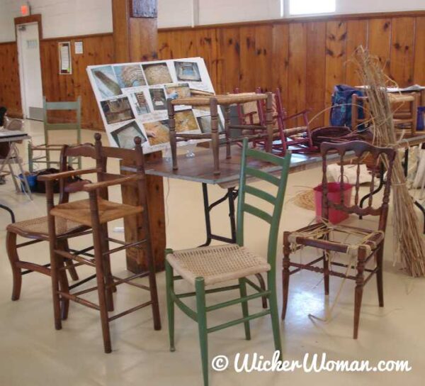 Cathryn Peters discusses various types of chair seat weaving patterns