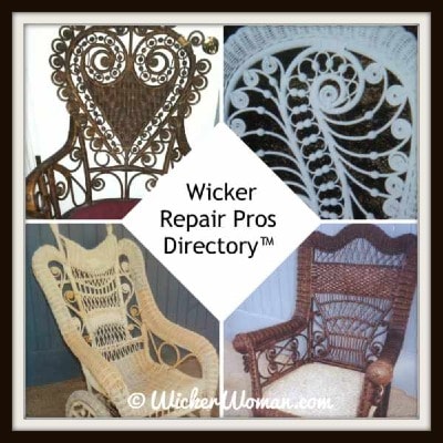 Cover image for the Wicker Repair Pros Directory™ on WickerWoman.com with four images of Victorian wicker furniture.