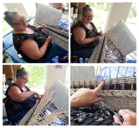 Wicker Fixer & Chair Recaner owner, Cheri Russell, repairing wicker furniture for her customers. 
