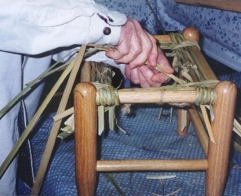 hand-twisted cattail leaf seat weaving class