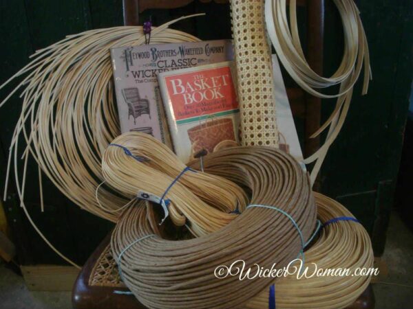 Strand cane, paper rush, cane webbing, round reed, flat reed, and weaving books all can be purchased through businesses listed in the Cane and Basket Supplies Directory