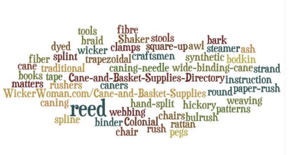 Cane and Basket Supplies Directory™ word jumble of weaving terms and tools used in basketweaving and seat weaving. 