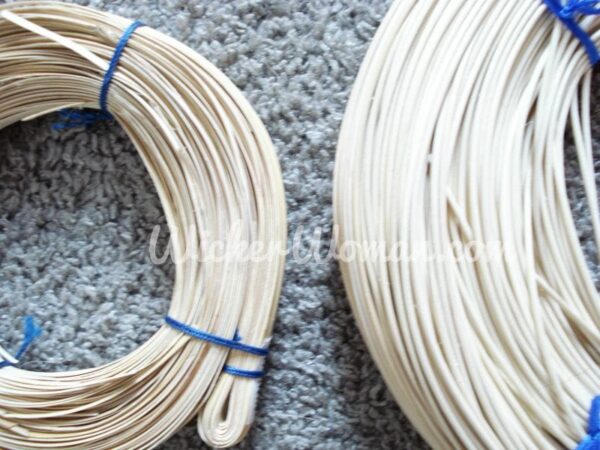 Strand chair cane coil on left and round rattan reed coil on right.
