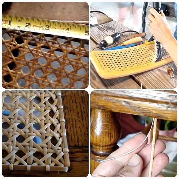 Chair caning tips on TheWickerWoman Youtube channel square collage image