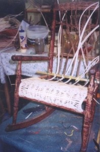 child wicker rocker during repair