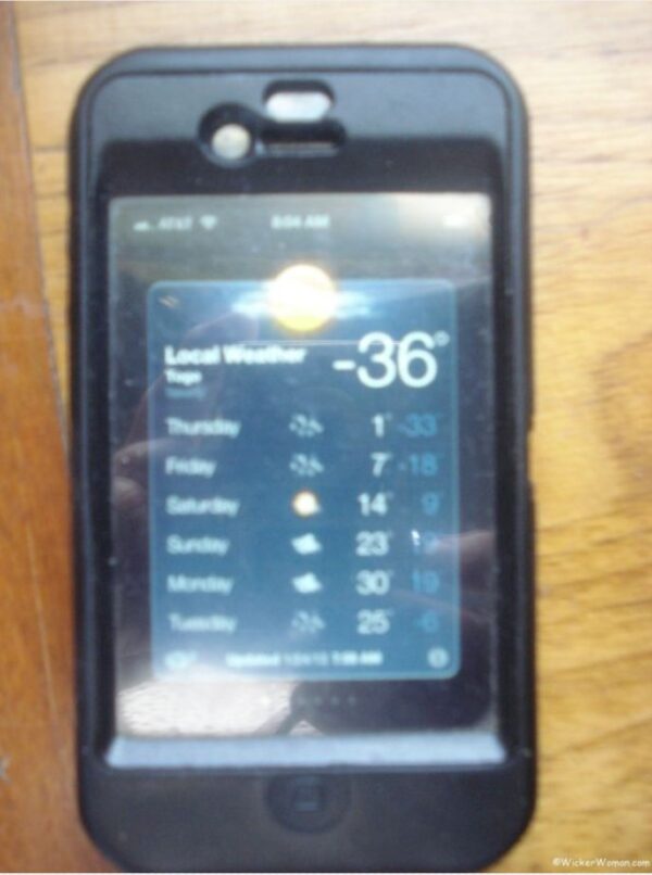 My cell phone showing the coldest temp so far in Angora, MN during 2013 was -36º, can you believe that?