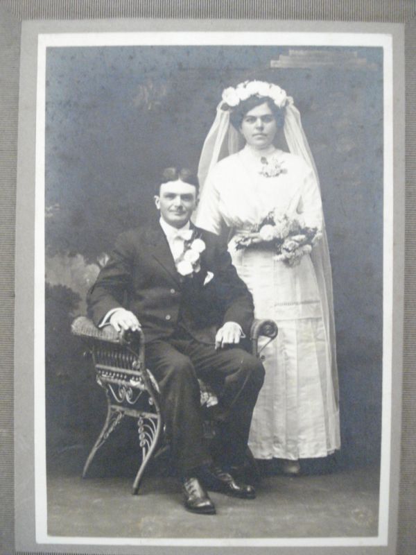 Wedding picture wicker cabinet card