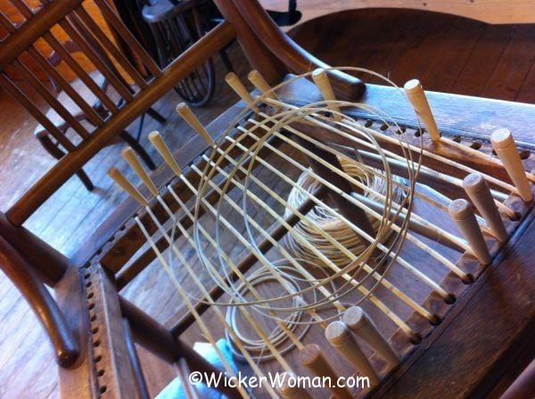 First step in hole-to-hole chair cane weaving