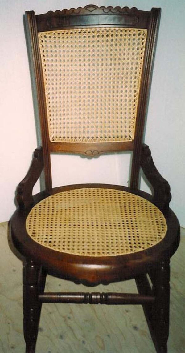 mosden-2-caning-WA-900px Chair seat woven by Mosden's Antique Restoration and Chair Caning, Longview, WA.