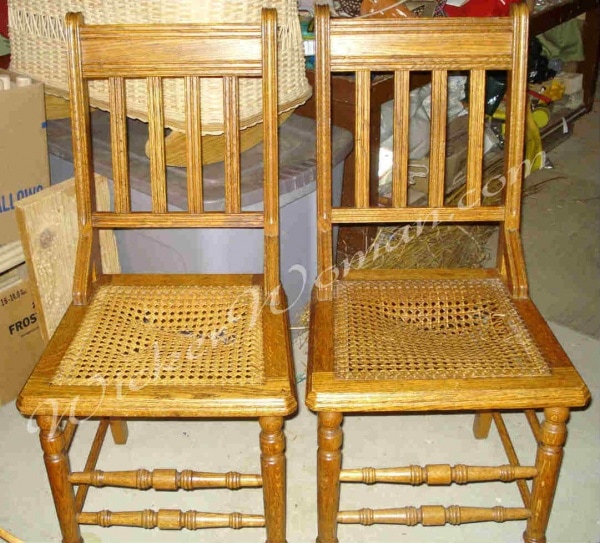 pair broken hole-to-hole cane seats