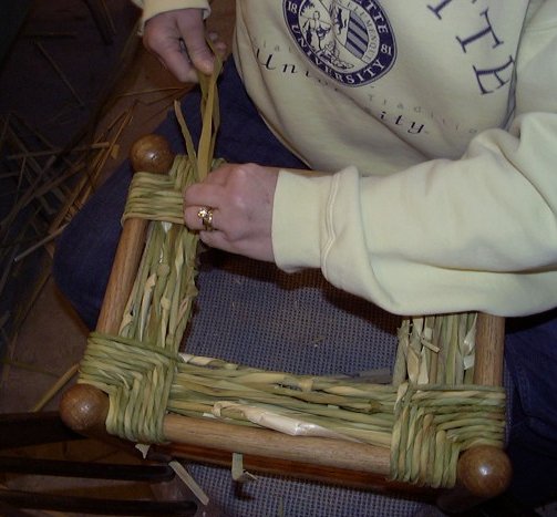cattail seat weaving on stool