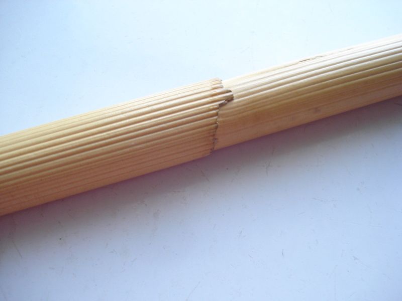 Skin-on rattan pole, showing nodule, where a leaf grew.