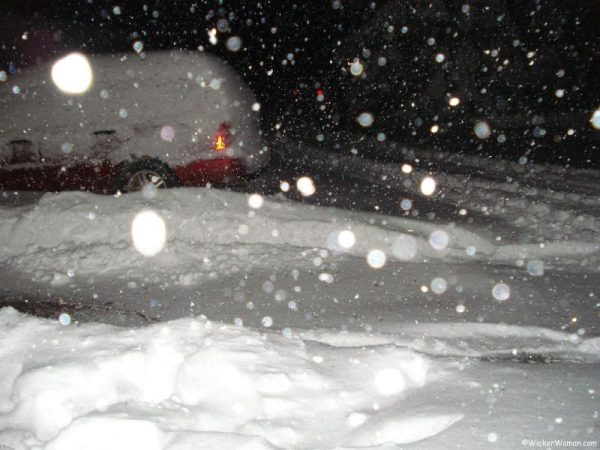 car stuck in heavy snowfall