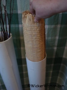 Inserting cane webbing into PVC soaking tube