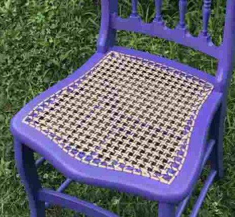 Purple cane seat chair woven by This Old Seat Chair Caning in Glen Rock, PA, owner Patricia Erickson.