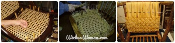 The three types of chair caning--hole cane, cane webbing, and wide binding cane 