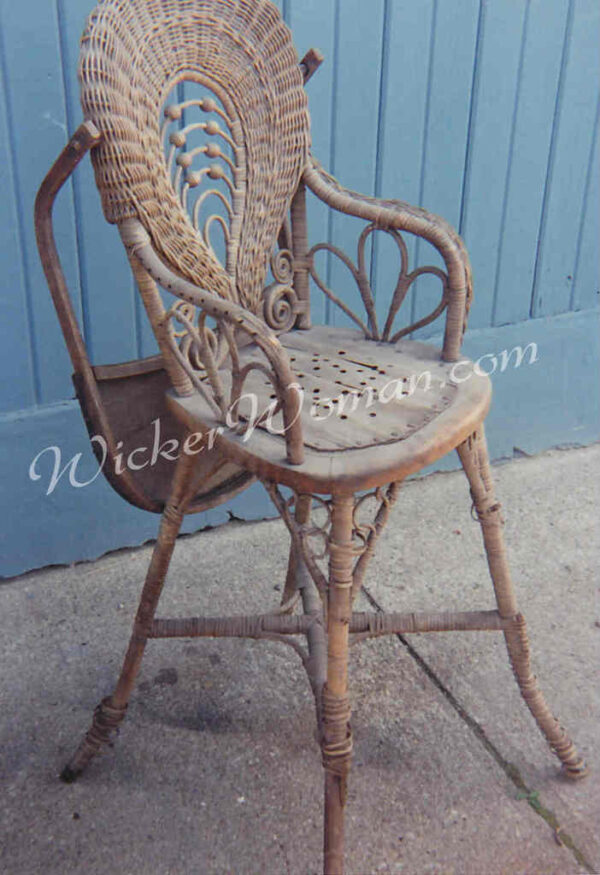 Victorian wicker highchair before repairs