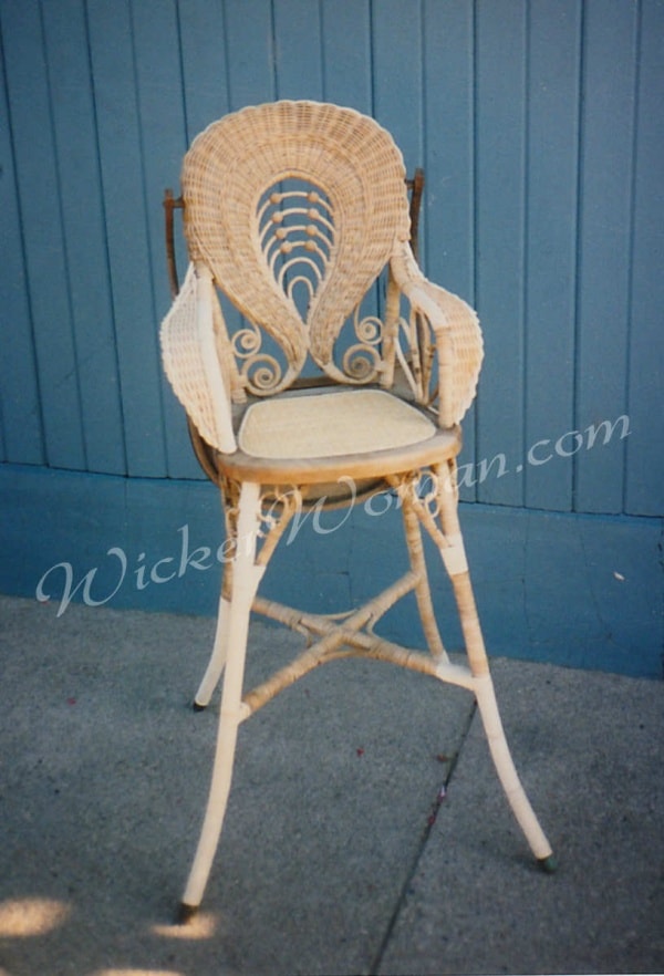 Fancy Victorian wicker highchair restored by The Wicker Woman-Cathryn Peters